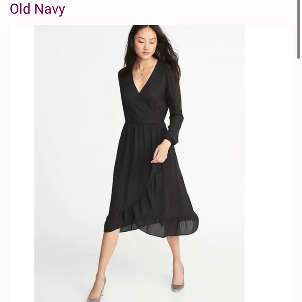 Old nacy black ruffle faux wrap dress - Picture 1 of 8
